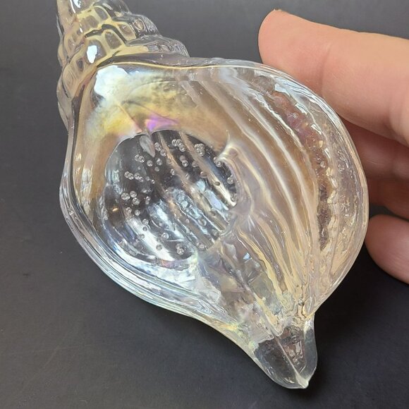 Vintage Clear Iridescent Glass Tulip Seashell Paperweight Bubbles - Picture 5 of 8